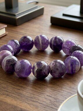 Amethyst Bead Bracelet Stretch Gemstone Beaded Gift